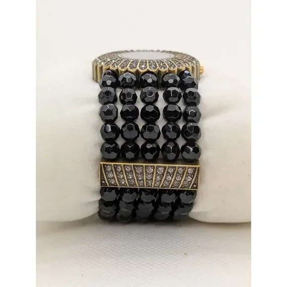 Heidi Daus Starburst Watch Black Faceted Beads Swarovski Crystals Art Deco - Picture 3 of 7